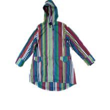 Contrast Stripe Hooded PVC Raincoat for Woman